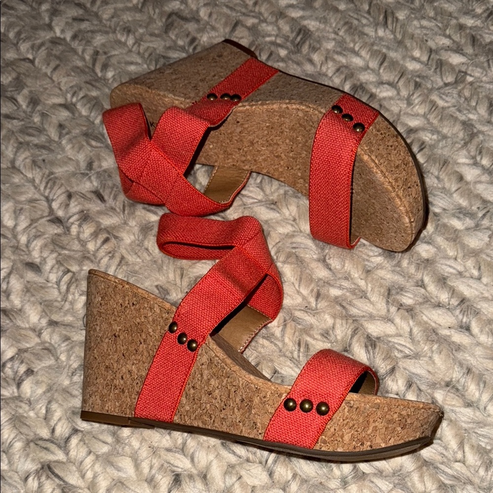 Lucky Brand Orange Wedge Sandals with Cork Footbed